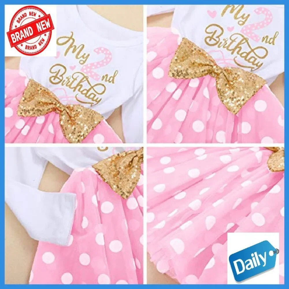 Baby Girl Birthday Tutu Dress Set with Headband 1T-3T Long Sleeve